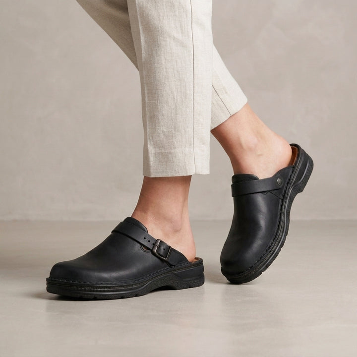 Classic Buckled Clog Slides with Rounded Closed Toe Design