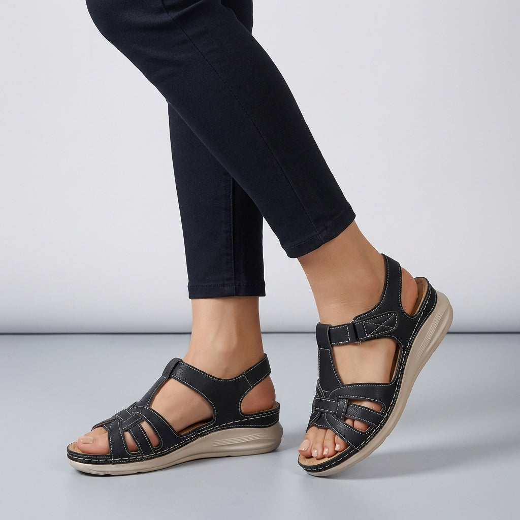 Retro-Inspired Orthopedic Wedge Sandals with Interwoven Straps