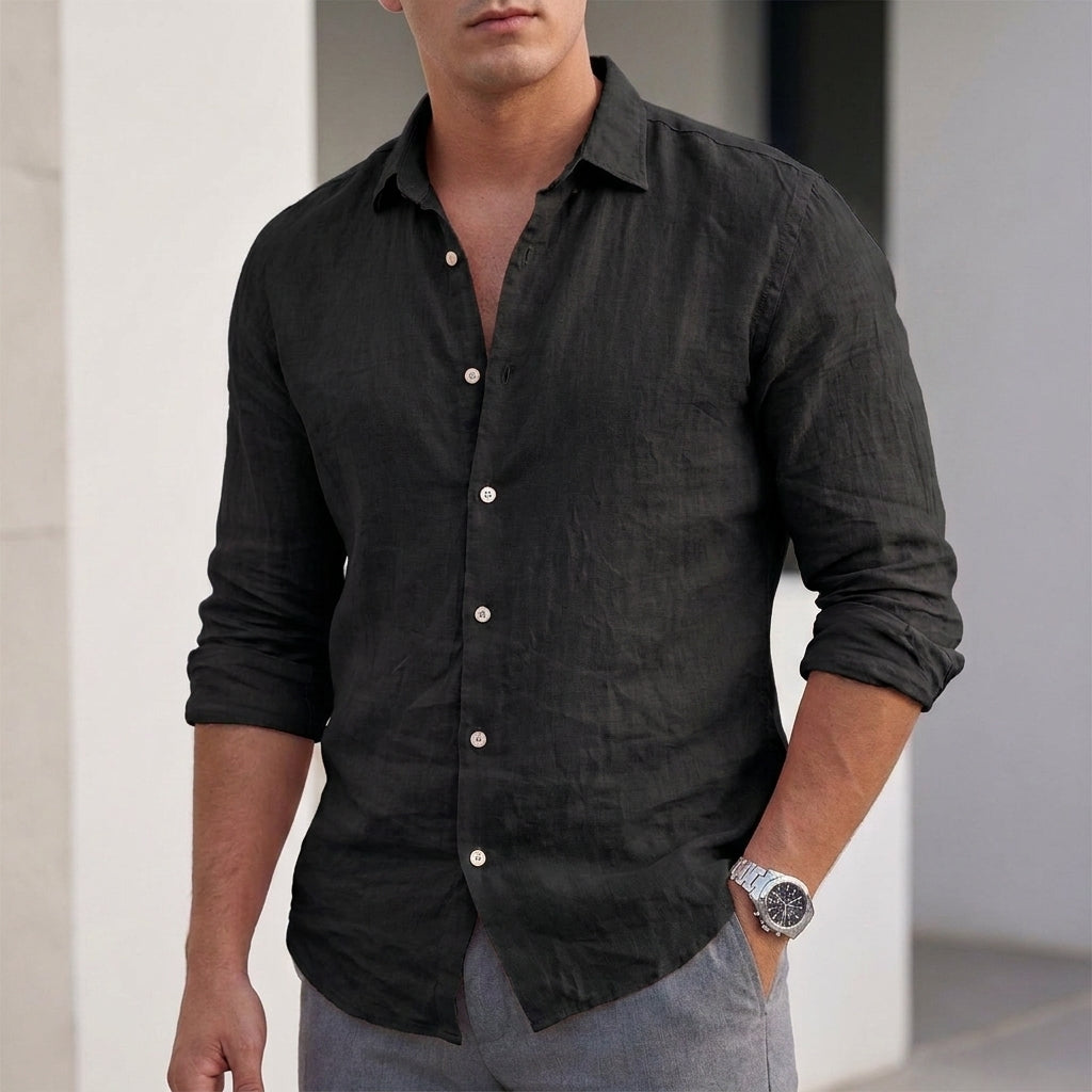 Relaxed Button Front Shirt with Open Collar Neckline