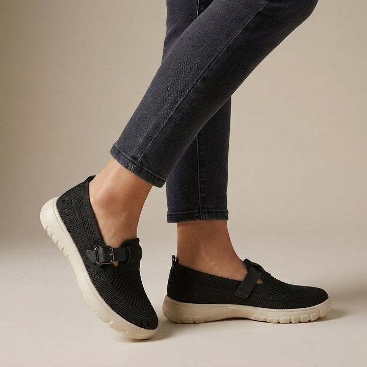 Slip-On Orthopedic Loafers with Breathable Knit and Buckle Detail