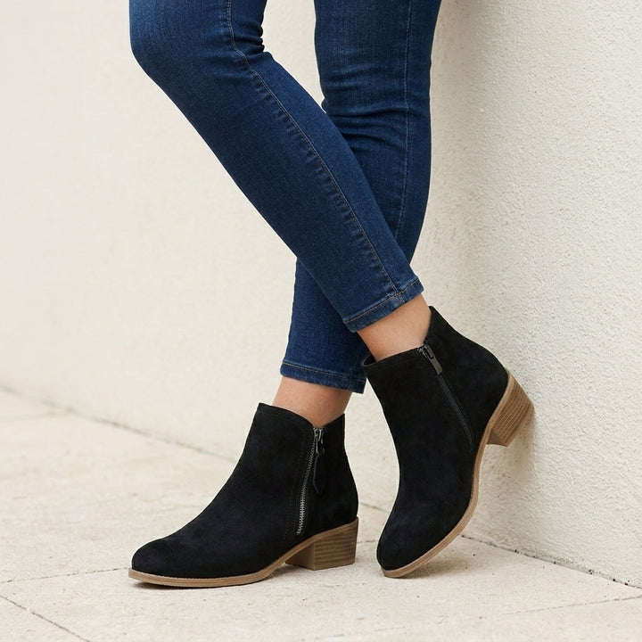 Classic Ankle Boots with Side Zip and Stacked Block Heel