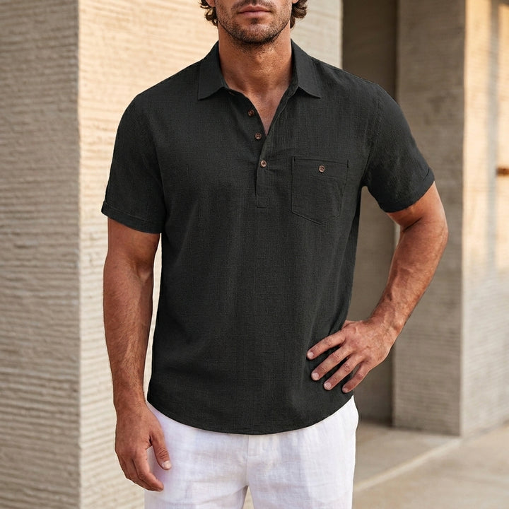 Refined Short Sleeve Polo Shirt with Buttoned Chest Pocket
