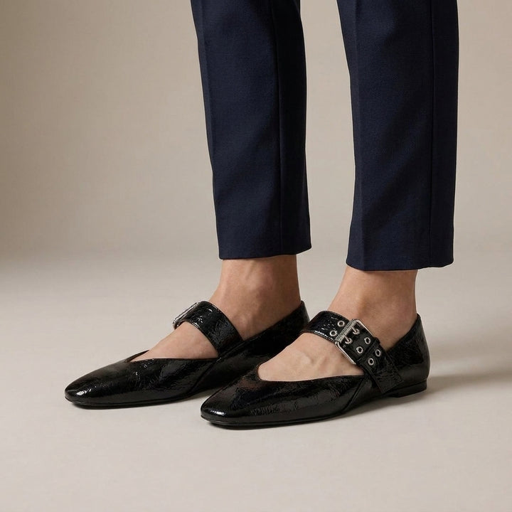 Pointed Toe Mary Jane Flats with Statement Buckle Strap