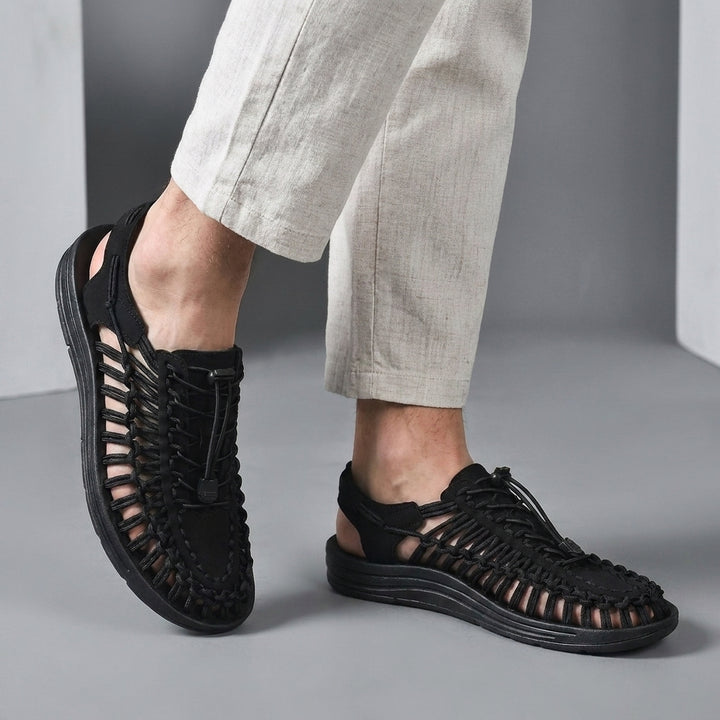 Woven Cord Sandal with Adjustable Toggle Lacing and Contoured Sole