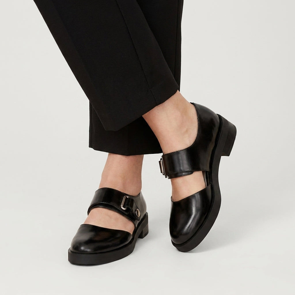 Refined Cutout Mary Jane Flats with Buckle Strap Detail