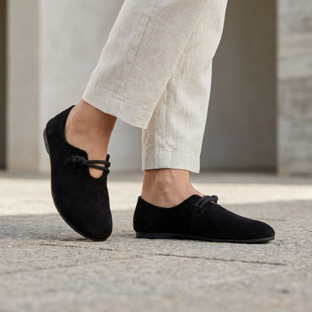Minimalist Slip-On Flats with Rounded Toe and Braided Strap Detail