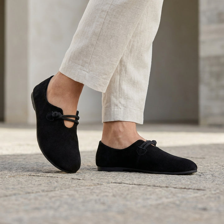 Minimalist Slip-On Flats with Rounded Toe and Braided Strap Detail
