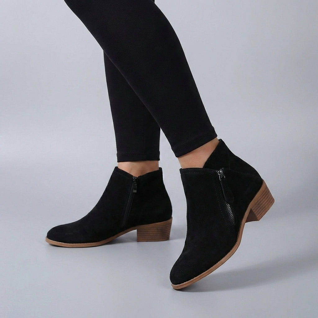 Side-Zip Ankle Boots with Stacked Block Heel