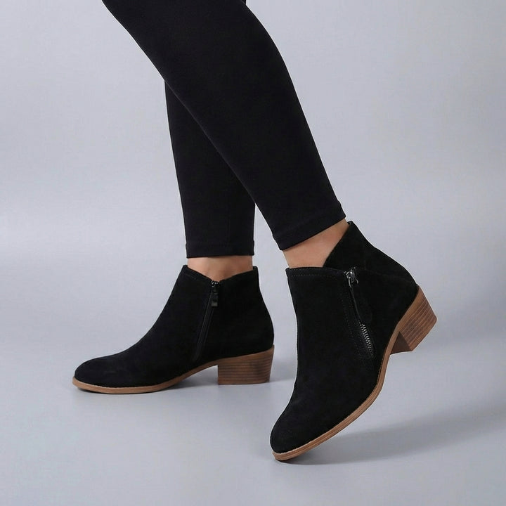 Side-Zip Ankle Boots with Stacked Block Heel