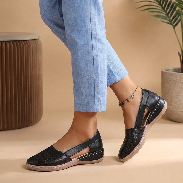 Sculpted Loafers with Perforated Detail and Wedge Heel