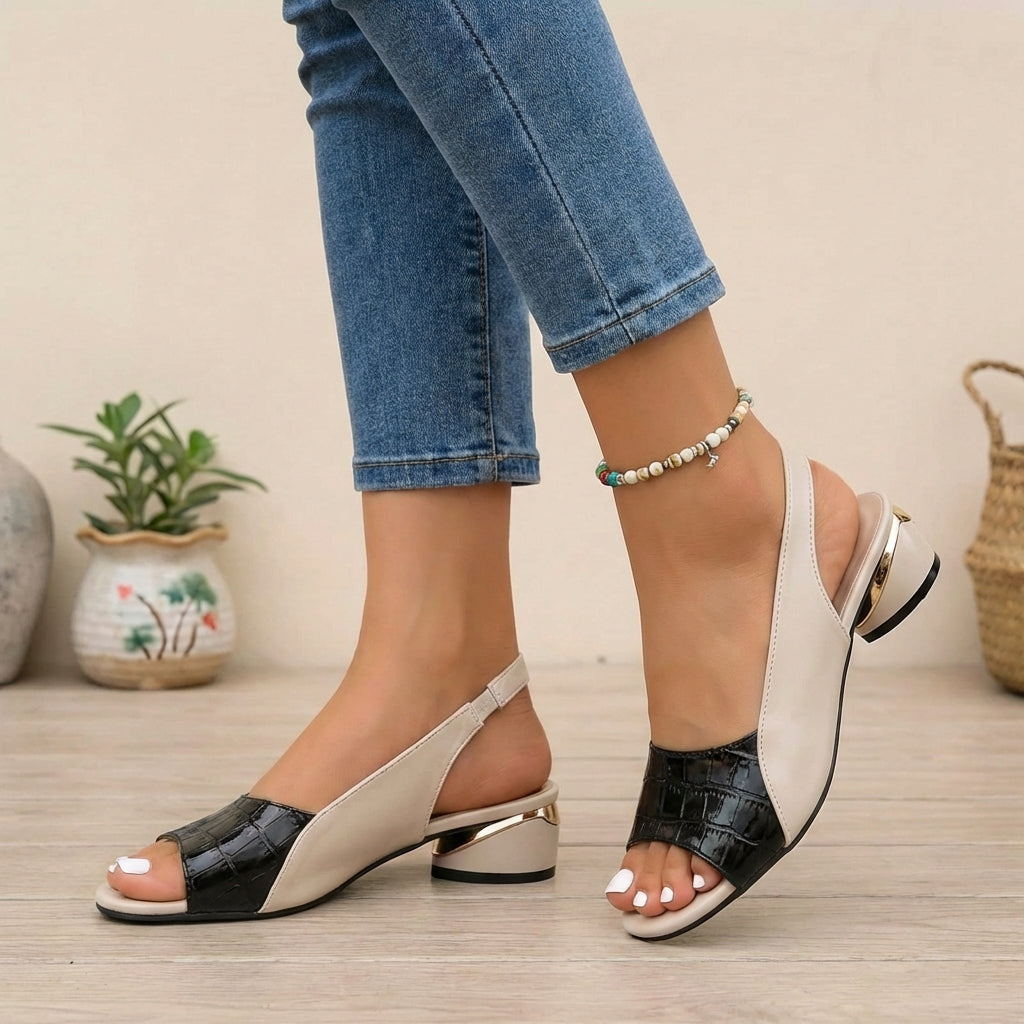 Croc-Embossed Slingback Sandals with Metallic Heel Accent