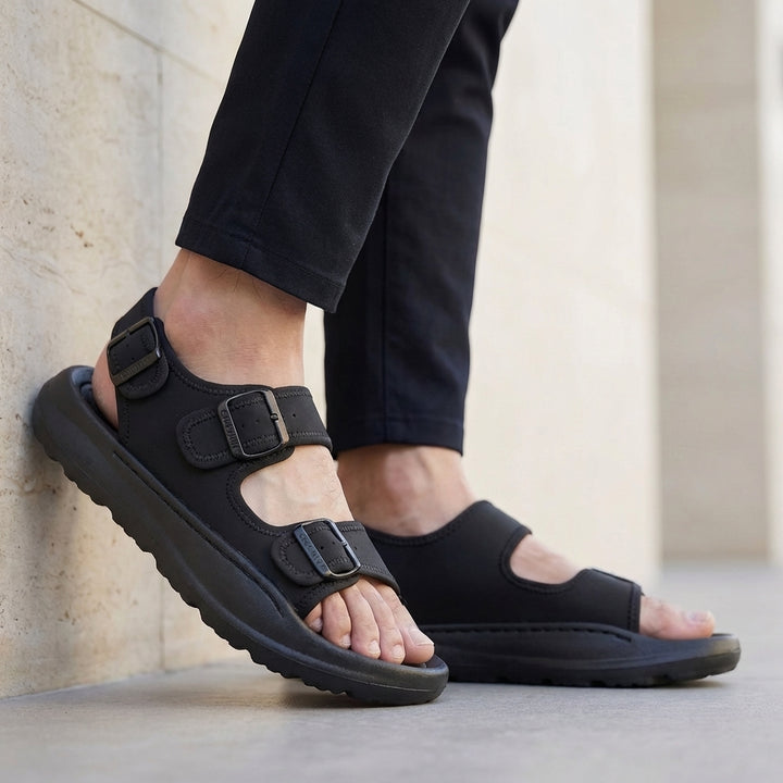 Dual Buckle Comfort Sandals with Cushioned Contoured Sole