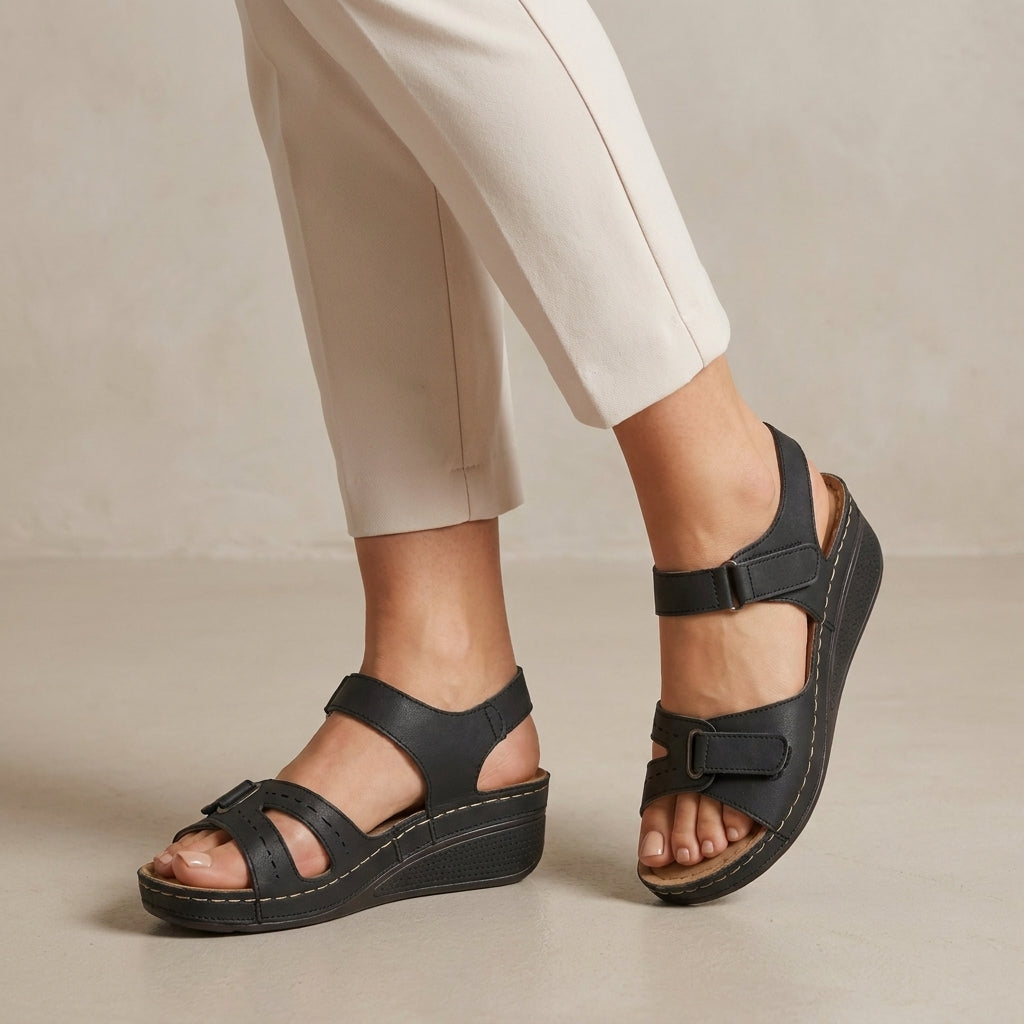 Orthopedic Wedge Sandals with Adjustable Straps and Open Toe Design