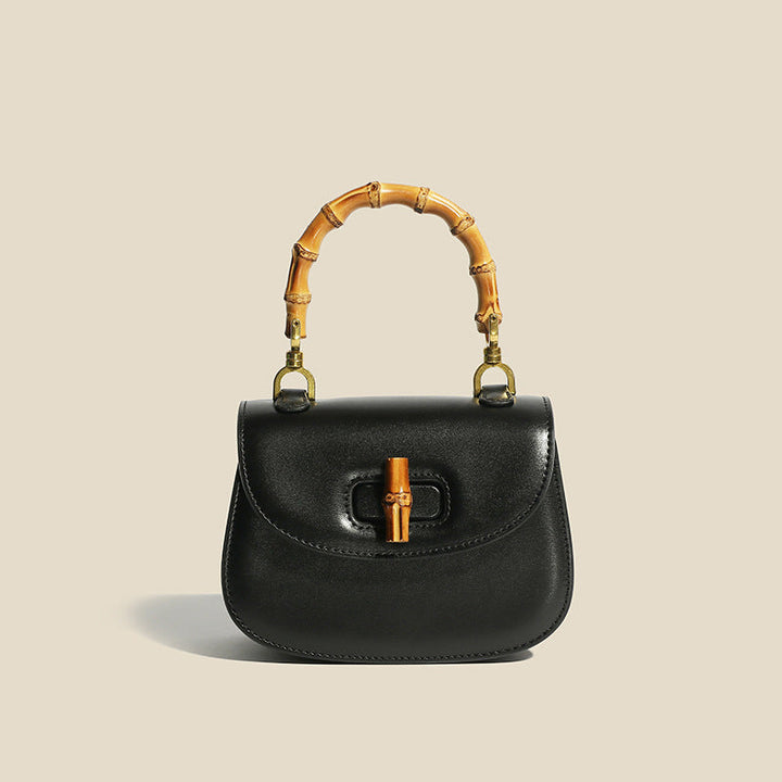 Bamboo Handle Structured Crossbody Satchel with Signature Turn Lock