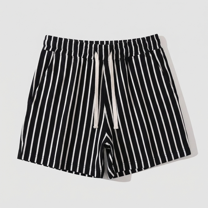 Relaxed Vertical Stripe Drawstring Shorts with Rear Patch Pocket