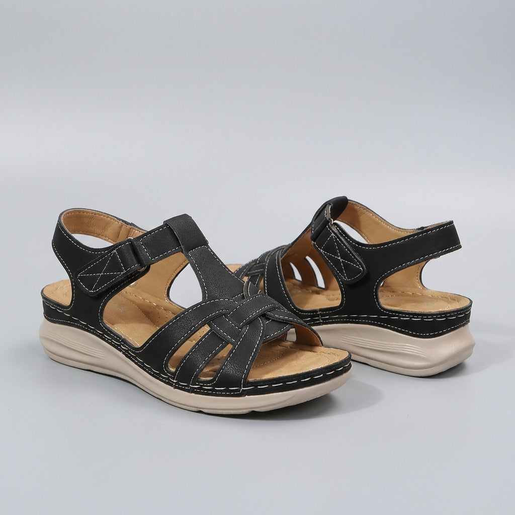 Retro-Inspired Orthopedic Wedge Sandals with Interwoven Straps