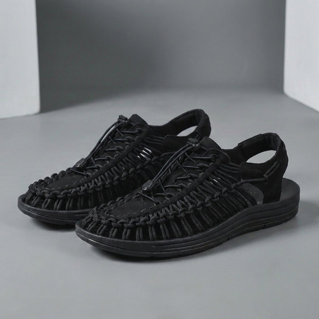 Woven Cord Sandal with Adjustable Toggle Lacing and Contoured Sole