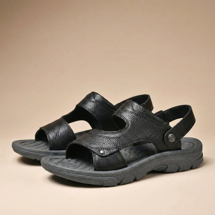 Pebbled Outdoor Sandals with Adjustable Heel Strap and Rugged Sole