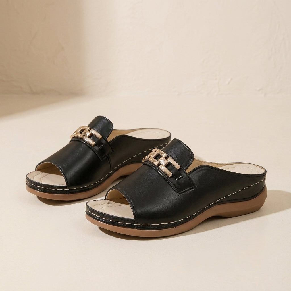 Orthopedic Slide Sandals with Chain-Link Accent