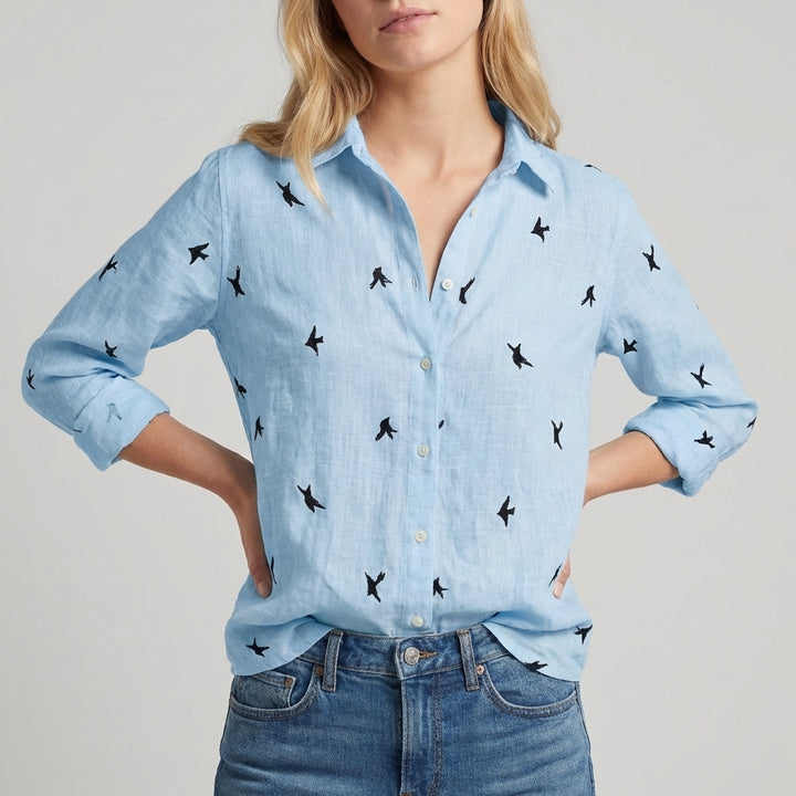 Relaxed Button-Up Blouse with Soft Collar and Rolled Sleeves