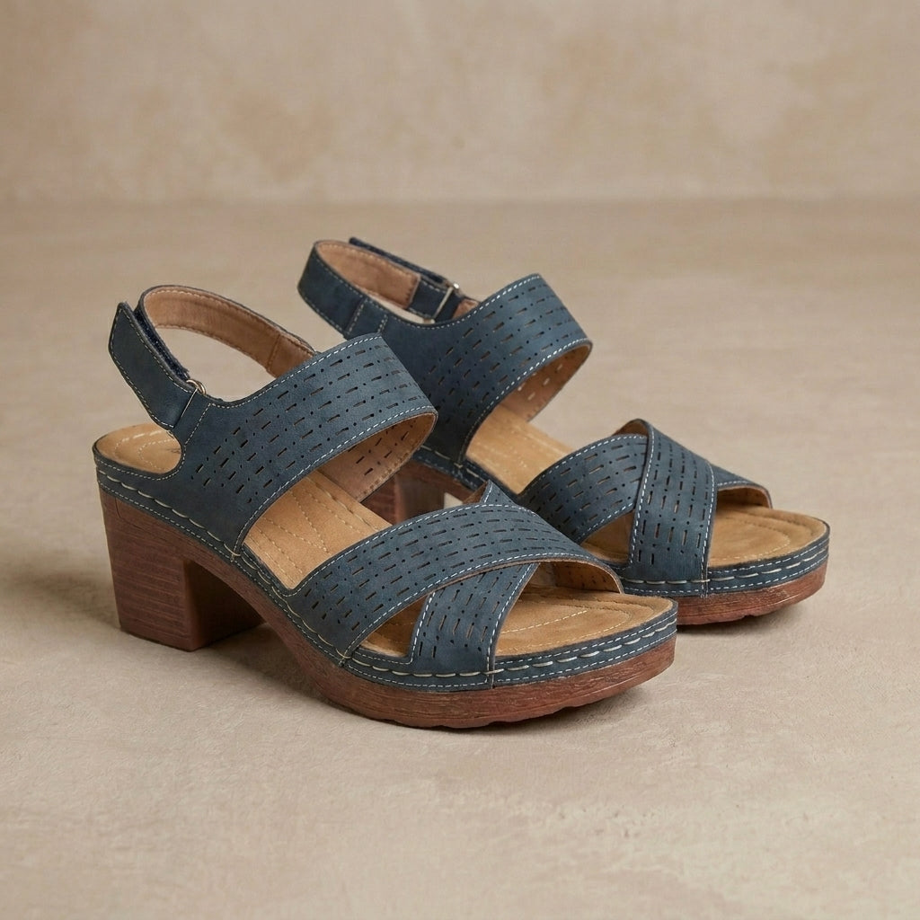 Breathable Block Heel Sandals with Cross Strap Open Toe Design