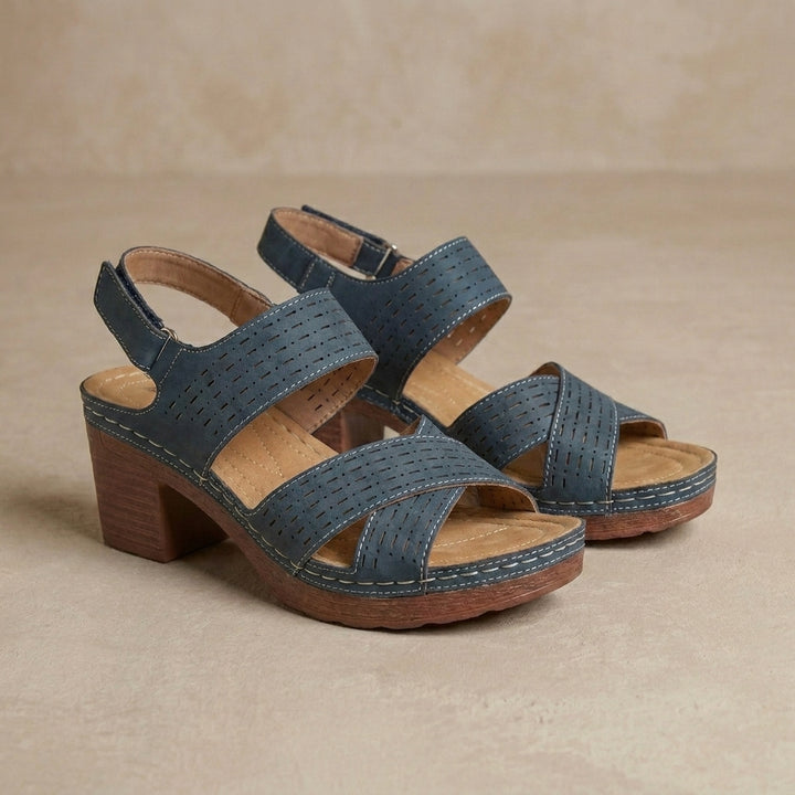 Breathable Block Heel Sandals with Cross Strap Open Toe Design