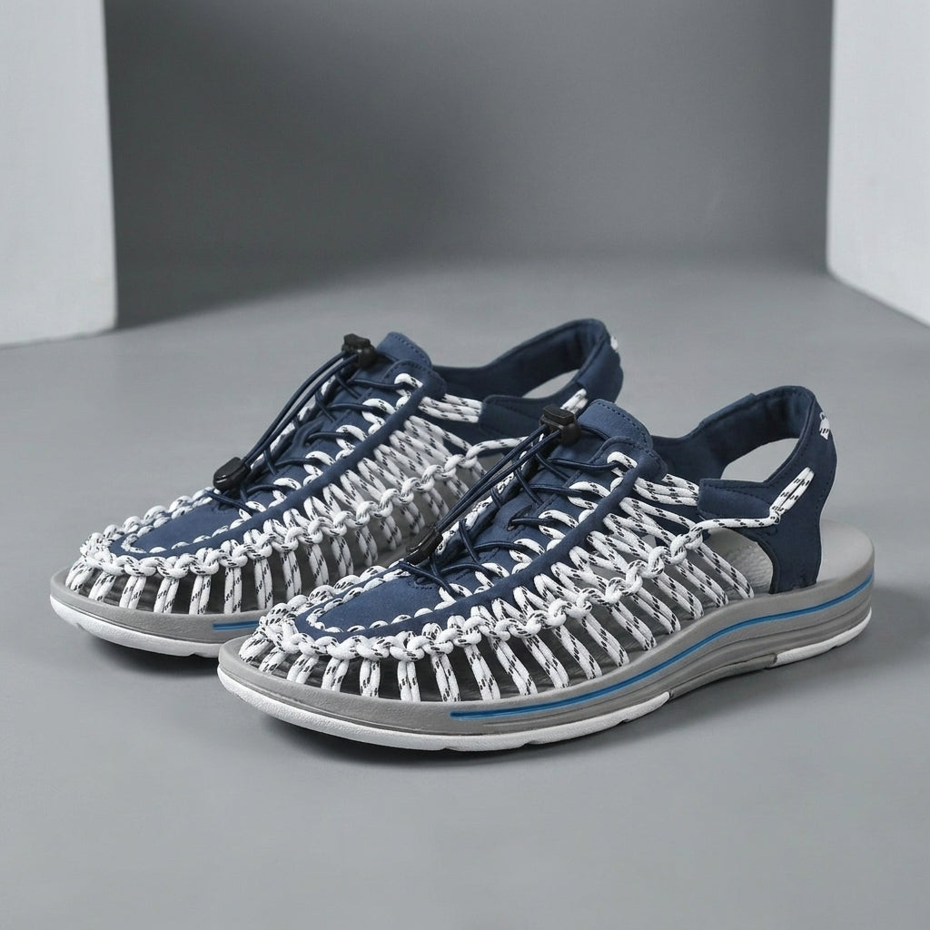 Woven Cord Sandal with Adjustable Toggle Lacing and Contoured Sole