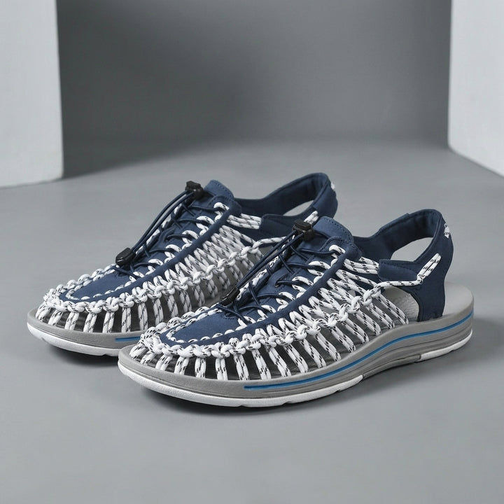 Woven Cord Sandal with Adjustable Toggle Lacing and Contoured Sole