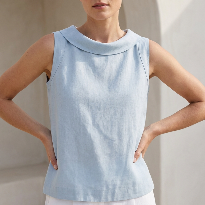 Sleeveless Top with Elegant Folded Collar Detail