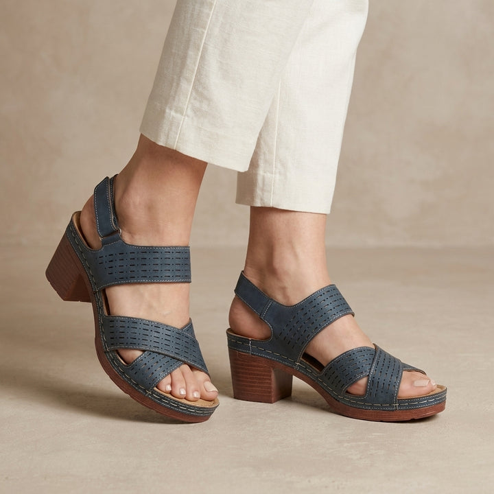 Breathable Block Heel Sandals with Cross Strap Open Toe Design