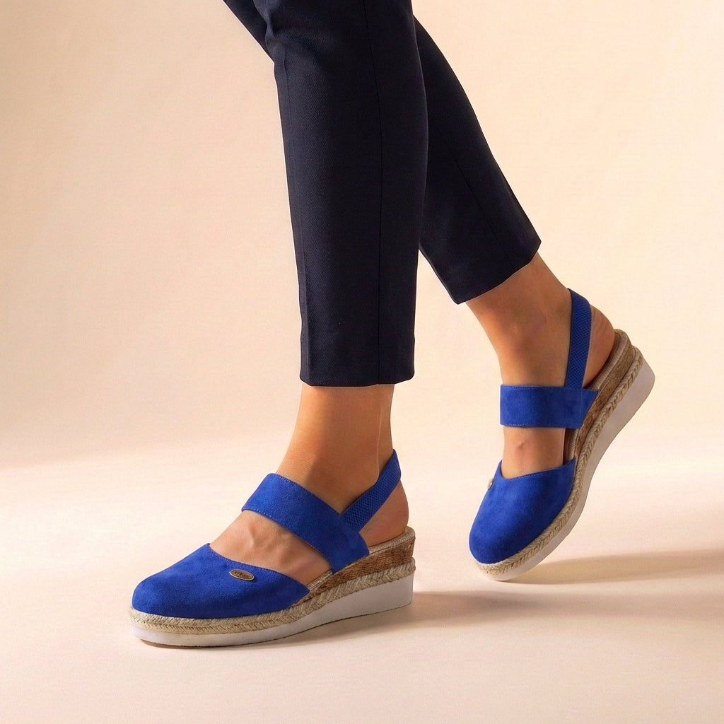 Comfort Slingback Wedge Sandals with Cross Strap Detail and Braided Sole