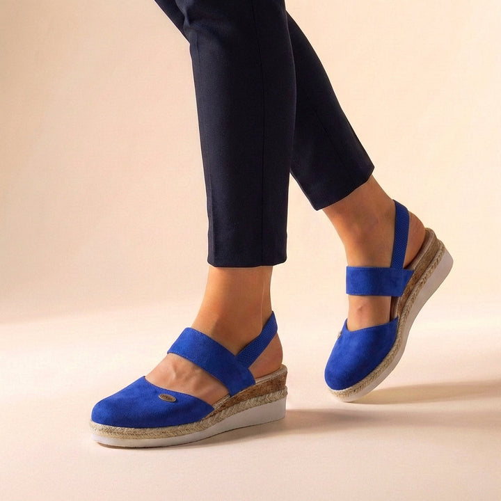 Comfort Slingback Wedge Sandals with Cross Strap Detail and Braided Sole