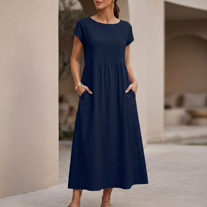 Relaxed-Fit Midi Dress with Gathered Waist and Pockets