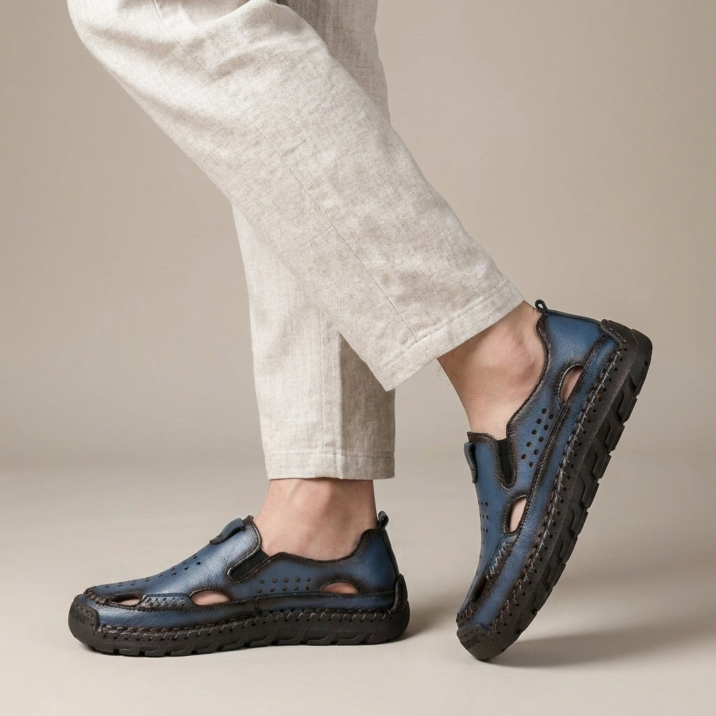 Perforated Leather Slip On Loafers with Handcrafted Stitch Detailing