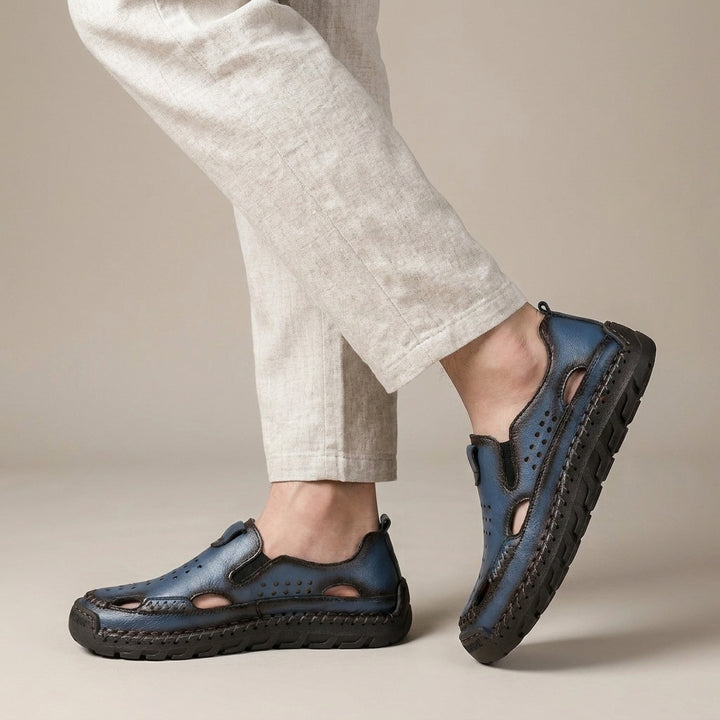 Perforated Leather Slip On Loafers with Handcrafted Stitch Detailing
