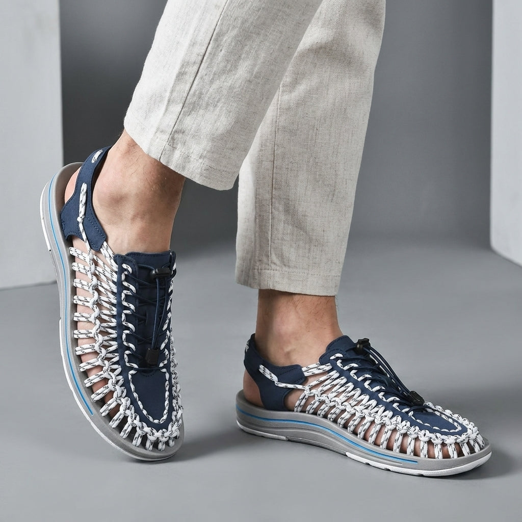 Woven Cord Sandal with Adjustable Toggle Lacing and Contoured Sole