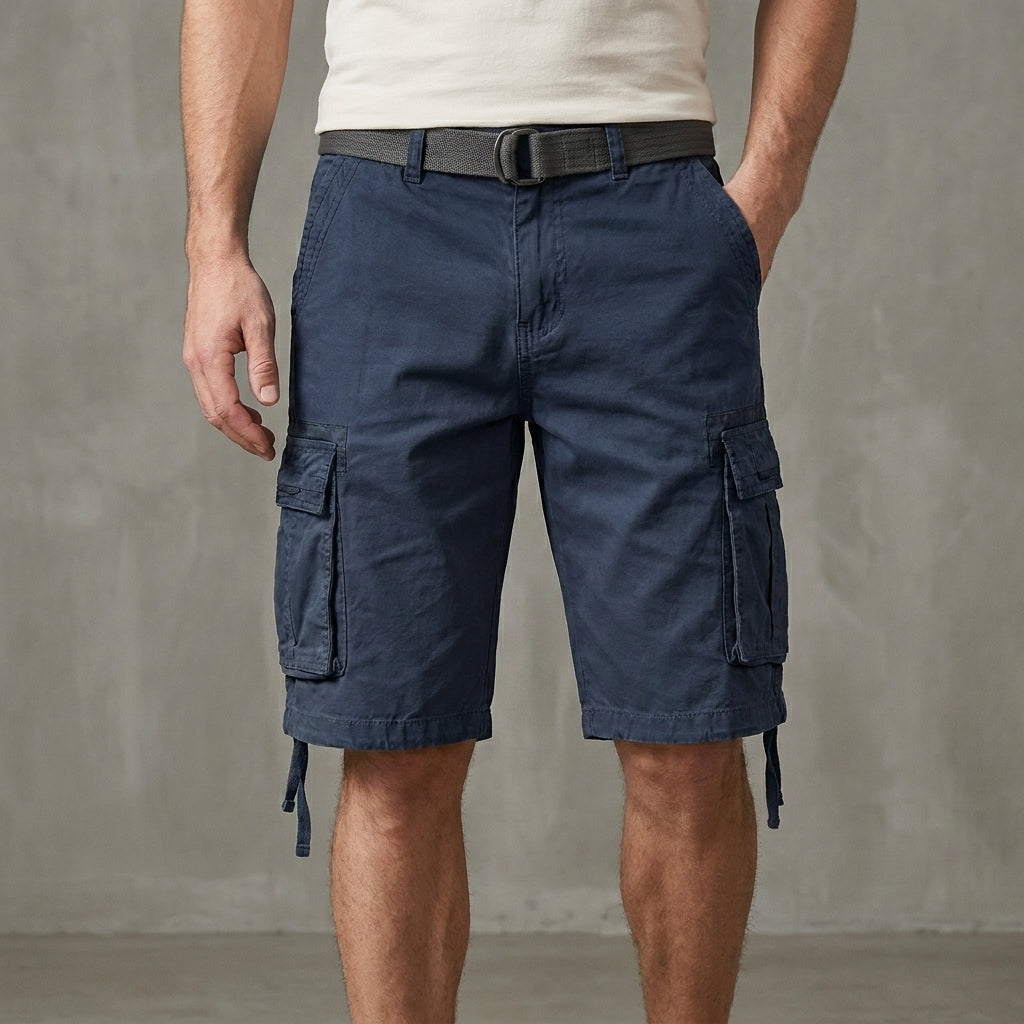 Relaxed Cargo Shorts with Adjustable Strap and Flap Pocket Detail