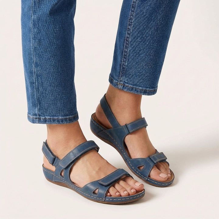 Elevated Orthopedic Leather-Like Sandals with Adjustable Straps and Supportive Sole
