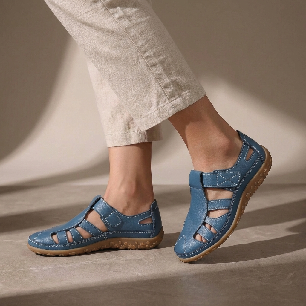 Cutout Orthopedic Flats with Hook and Loop Strap Closure