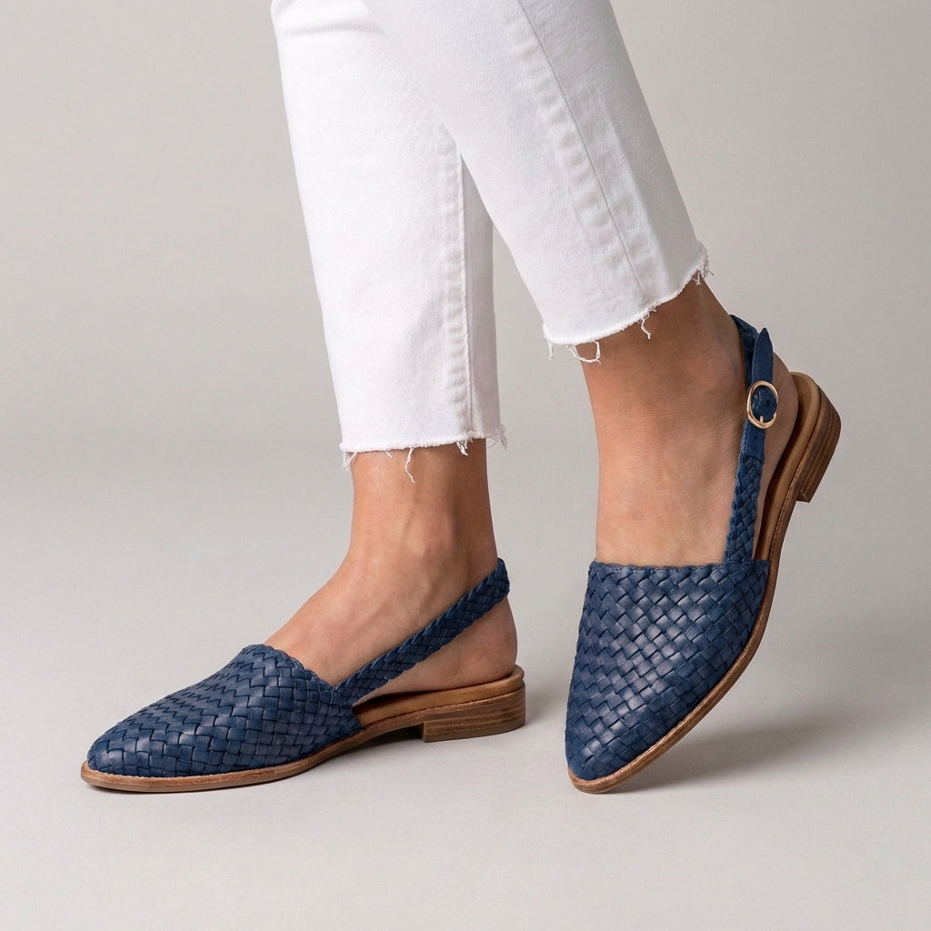 Donna Signature Woven Vegan Pointed Toe Slingback Flats