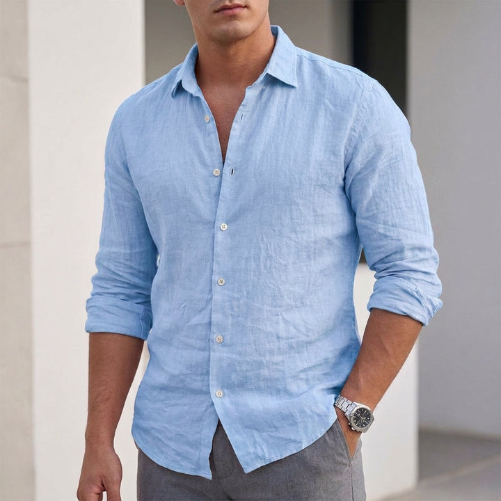 Relaxed Button Front Shirt with Open Collar Neckline