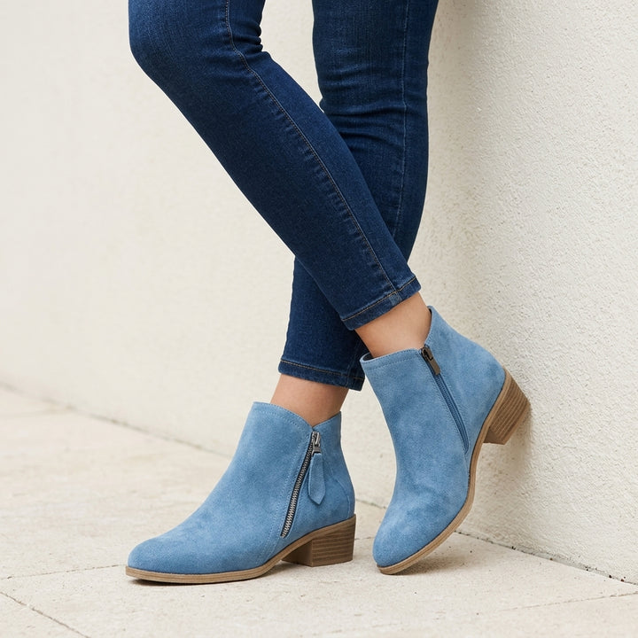 Classic Ankle Boots with Side Zip and Stacked Block Heel