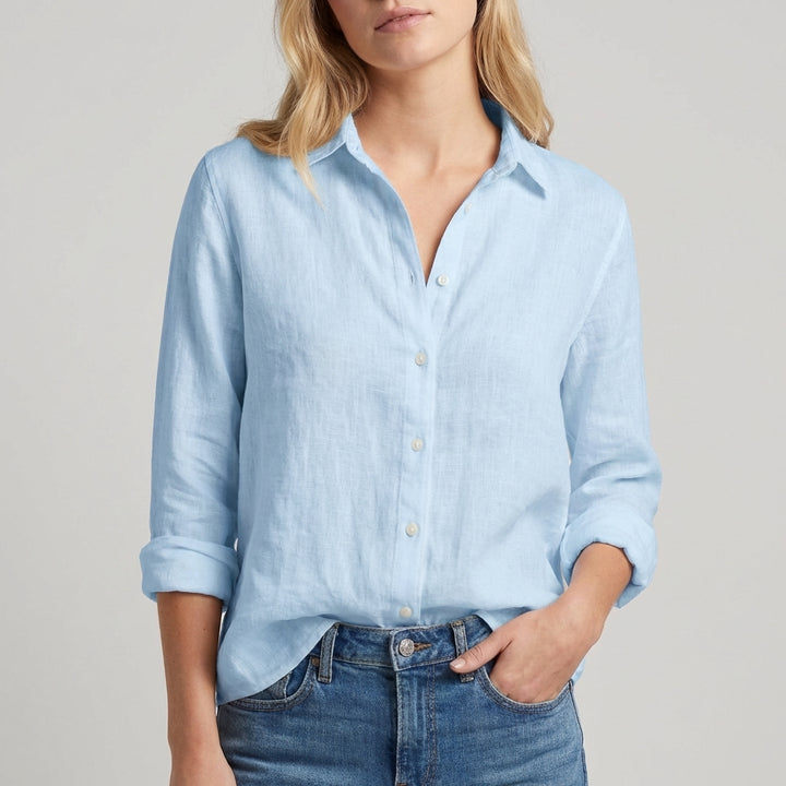 Relaxed Button-Up Blouse with Soft Collar and Rolled Sleeves