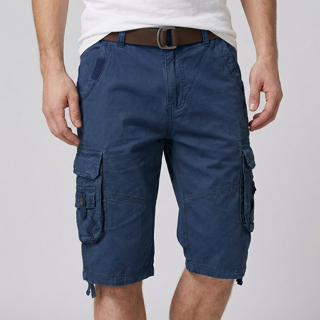 Relaxed Cargo Shorts with Adjustable Belt and Multi-Pocket Detail