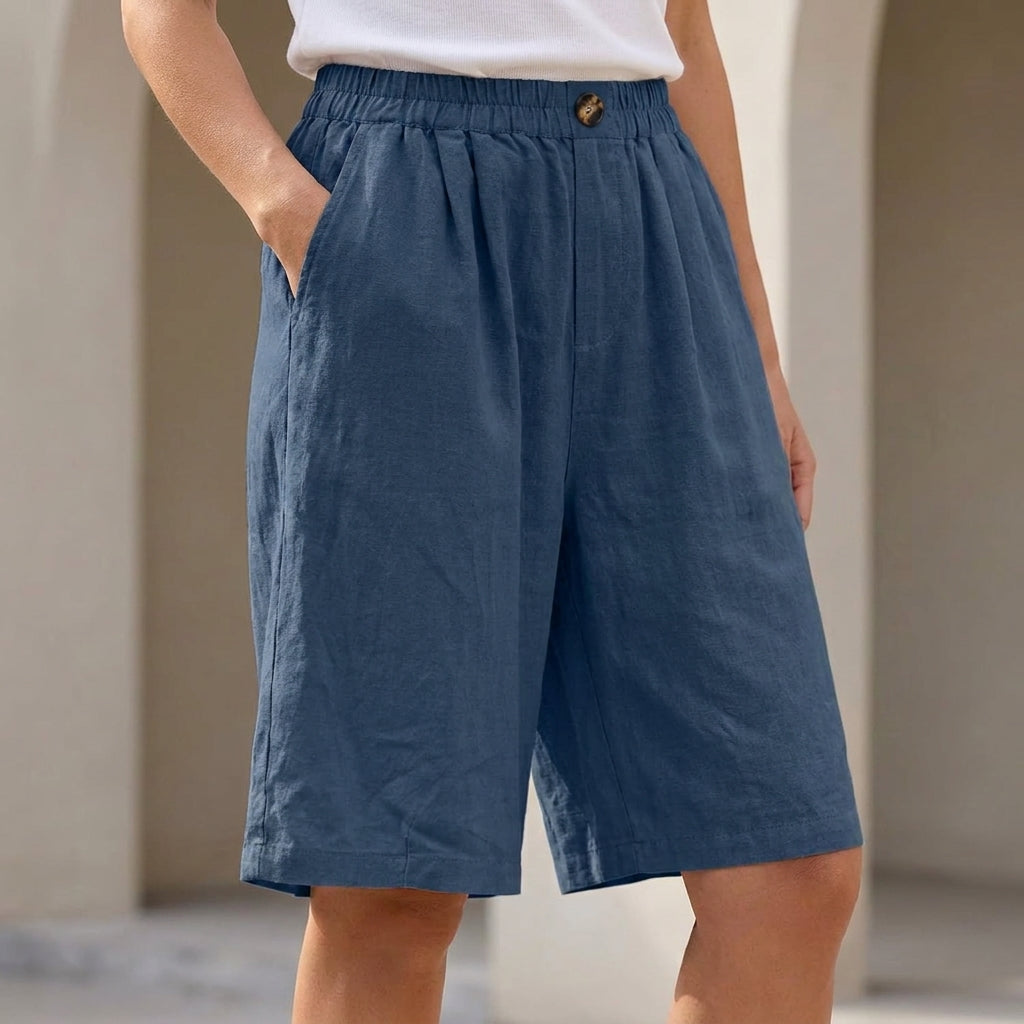 Relaxed Bermuda Shorts with Elastic Waistband and Side Pockets
