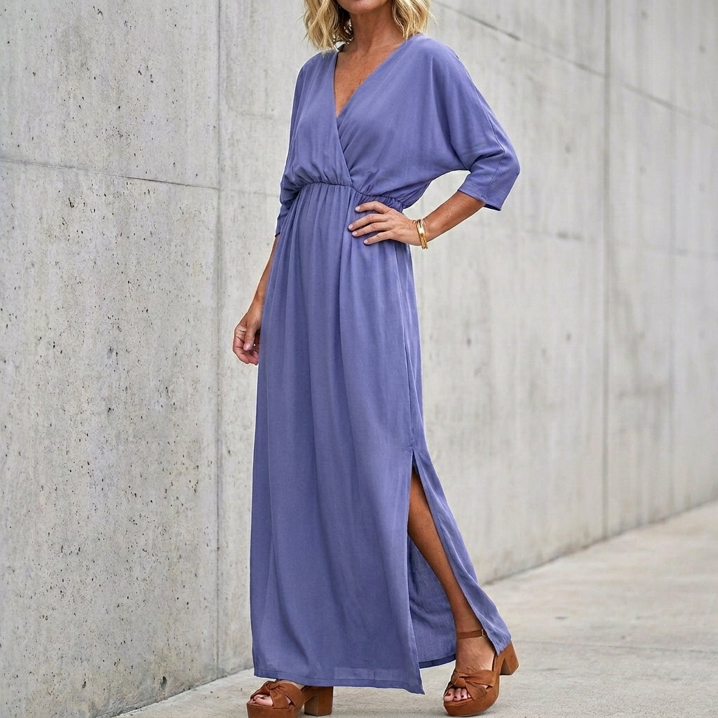 Knit Maxi Dress with Surplice Neck and Relaxed Silhouette