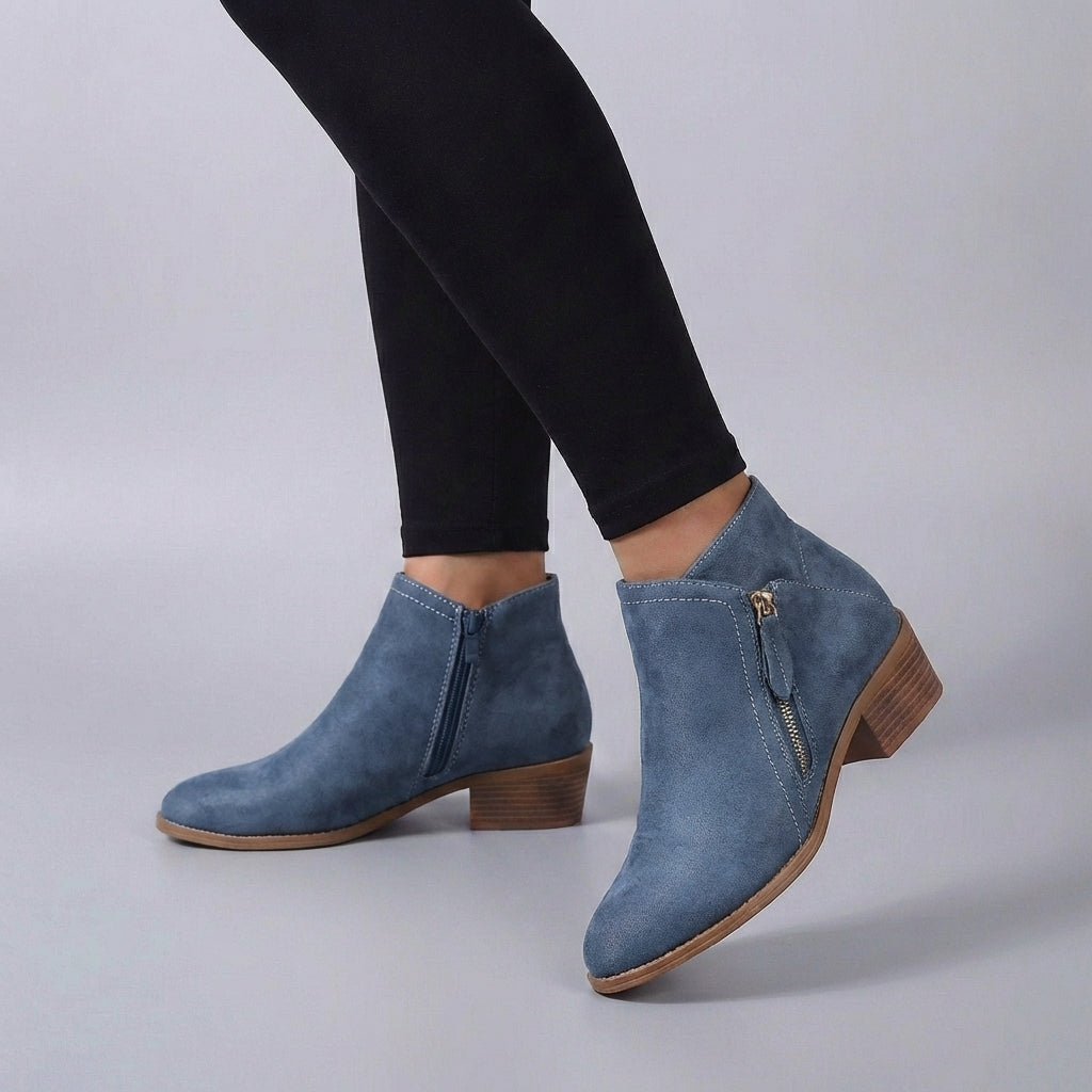 Side-Zip Ankle Boots with Stacked Block Heel