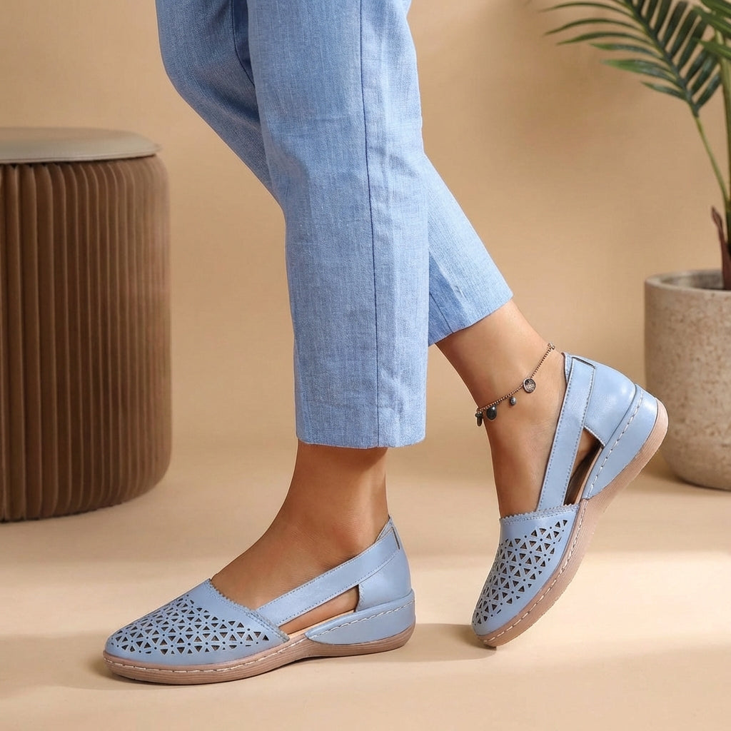 Sculpted Loafers with Perforated Detail and Wedge Heel