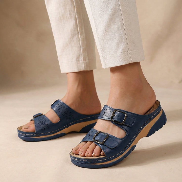 Orthopedic Slip-On Sandals with Adjustable Buckle Straps and Contoured Sole