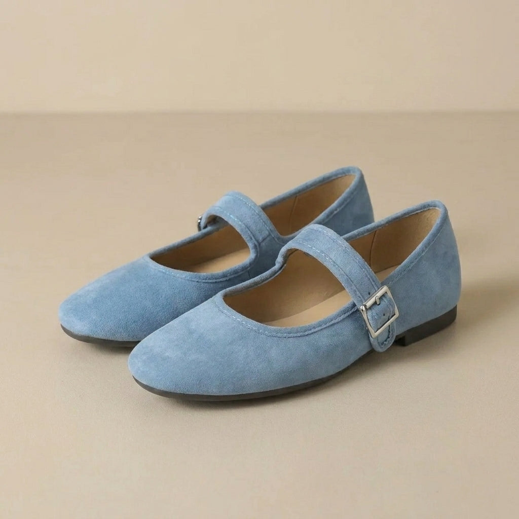 Classic Mary Jane Flats with Adjustable Buckle and Cutout Sides